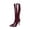 Wine, variant on Bkhluea Knee High Stiletto Boots For Women Glossy Patent Faux Leather Straight Plain Shaft Pointed Toe Thin Stiletto Heel Slip On Tall Boot Footwear