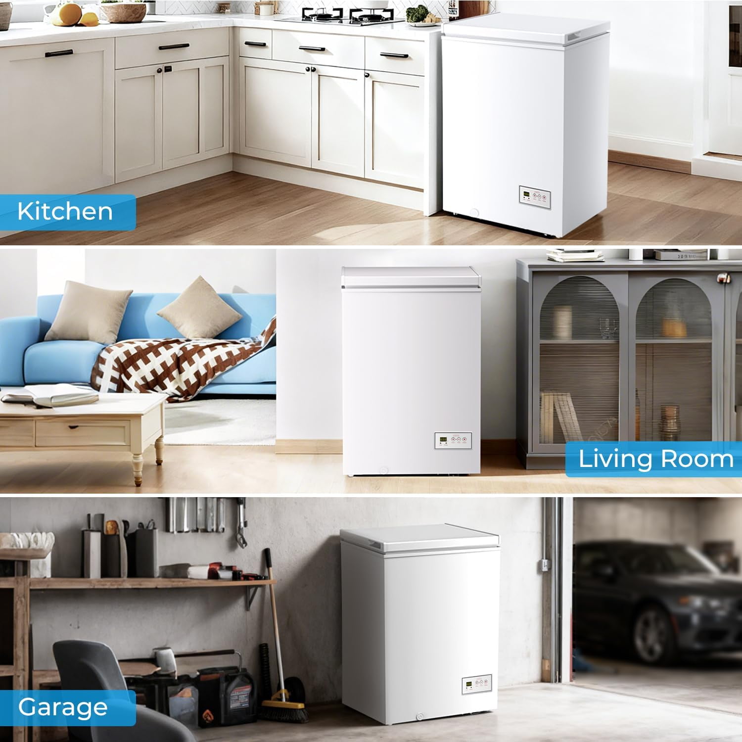 Chest Freezer 3.2 Cubic Feet 14℉to -40℉ Low Temperature Deep Freezer with Removable Basket,Free Standing Top Open Door Small Freezer,Adjustable Temperature for Home,Basement,Kitchen,White