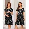 thumbnail image 6 of Ekouaer Nursing Dress Summer Short Sleeve Breastfeeding Casual Knee Length Maternity Dresses Black Floral, 6 of 7