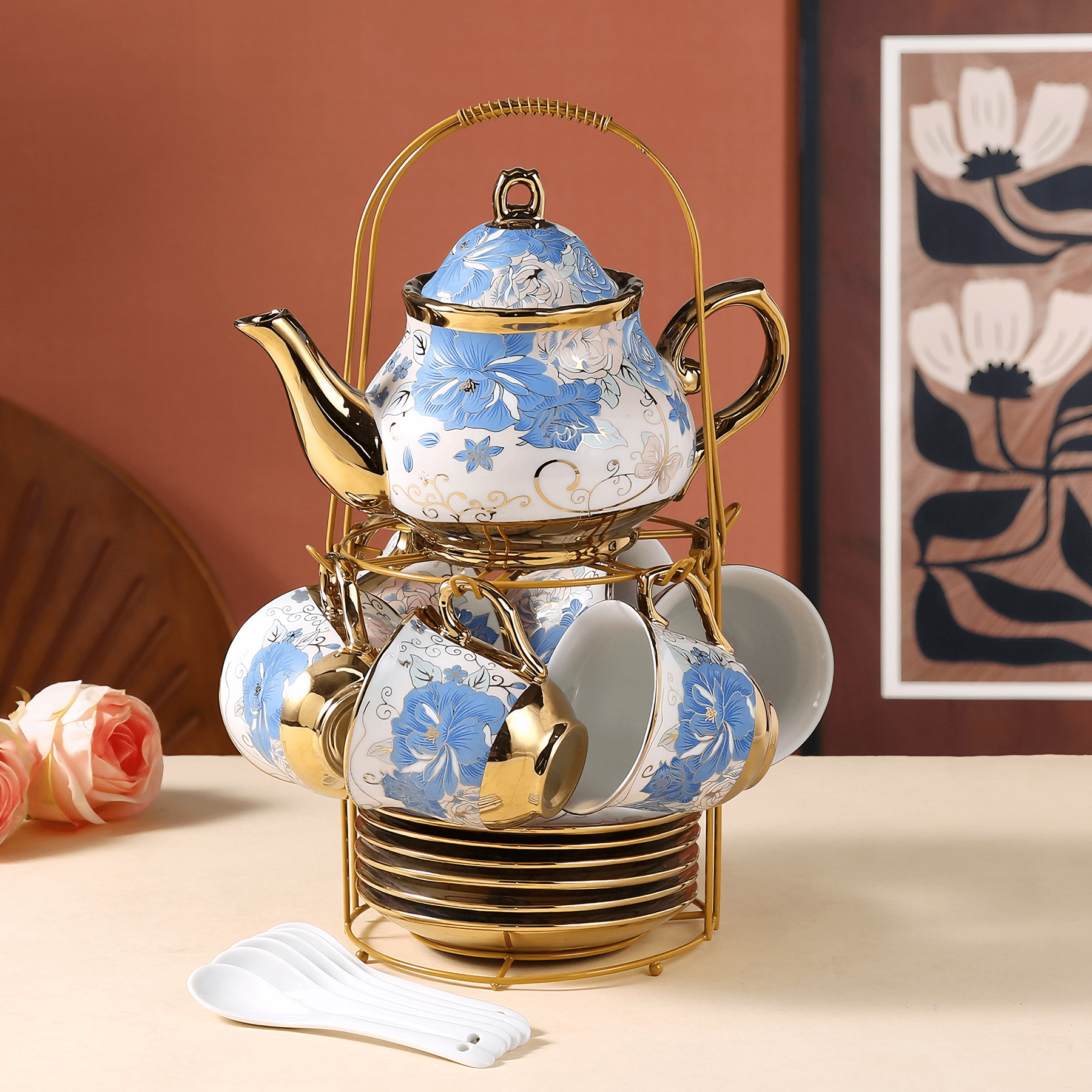AJONALAA 20 Pcs Tea Set,European Ceramics Tea Cup Set for Adult