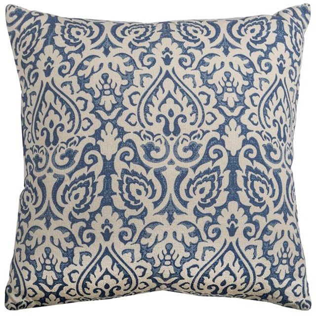 HomeRoots 403192 Blue Natural Distressed Damask Throw Pillow, Navy
