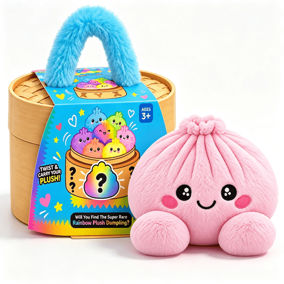 Mystery Dumpling Plush Toy - Soft Squeezable Stuffed Bao Toy with Embroidered Face, Dumpling Stuffed Animals Stuffed Toys Cute Food Plushie for Office Desk Decor Stress Relief Gift - Pink