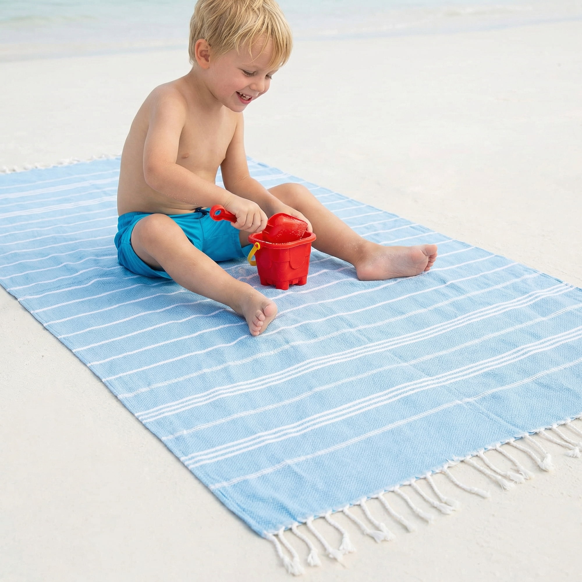 Unique Bargains Stripe Turkish Sand Free Towel 2 Pack Light Blue 71"x35"