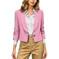 thumbnail image 2 of Business Casual Short Jacket For Women, 3/4 Sleeve Lapel Open Front Blazer With Pockets, Solid Color Cropped Suit Jacket, Professional Work Office Top Pink S, 2 of 8