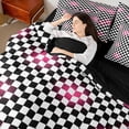 thumbnail image 4 of Manfei Checkered Art 7 Pieces Full Size Bedding Sets,Geometric Plaid Full Size Bed in a Bag,Black White Pink,Black Reversible, 4 of 7