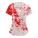 thumbnail image 1 of Camiseta de manga corta con escote en V para mujer con estampado abstracto artístico en rojo y blanco, corte holgado informal, 1 of 3