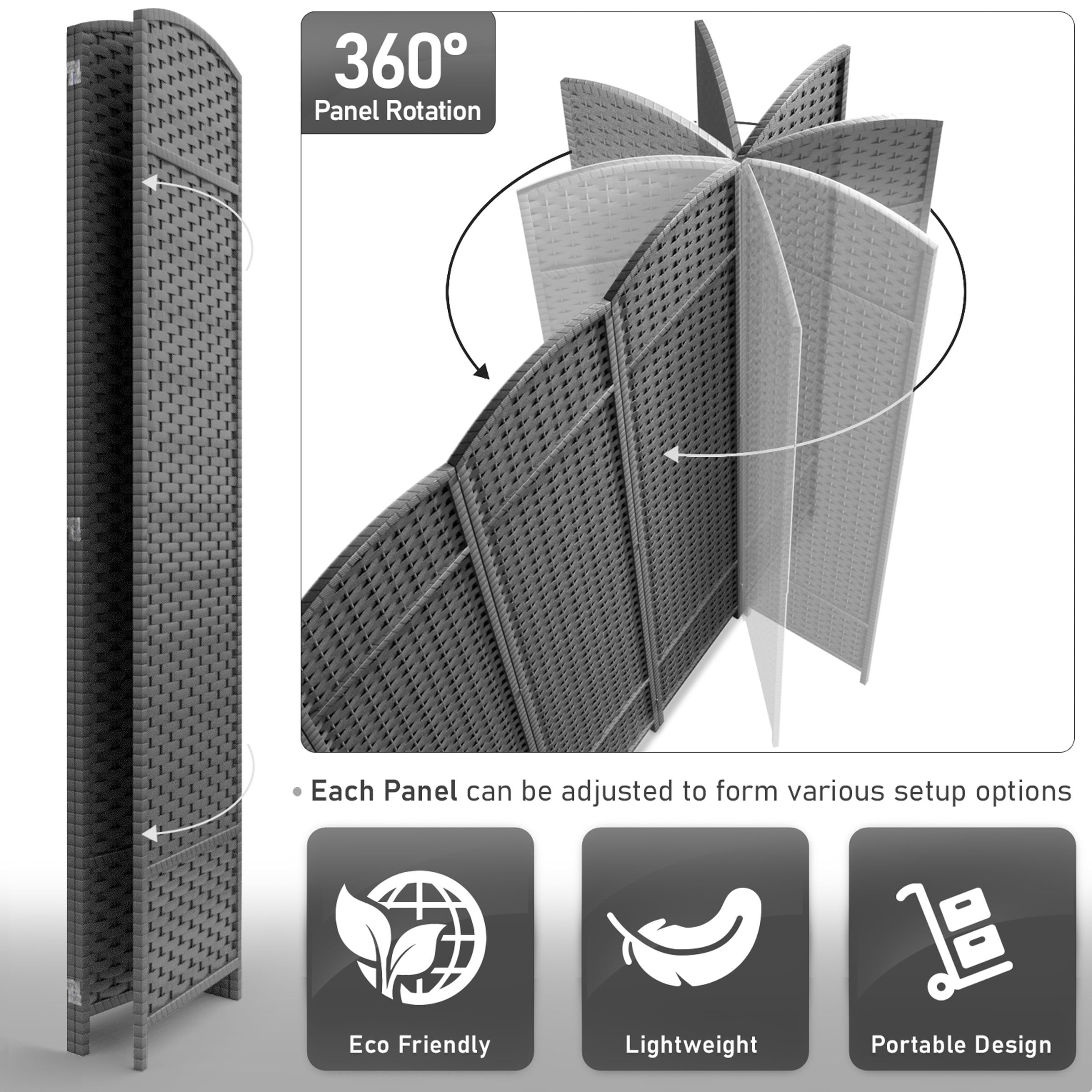 Sorbus 3-Panel Wide Folding Room Divider Privacy Screen, Hand-Woven Gray Mesh