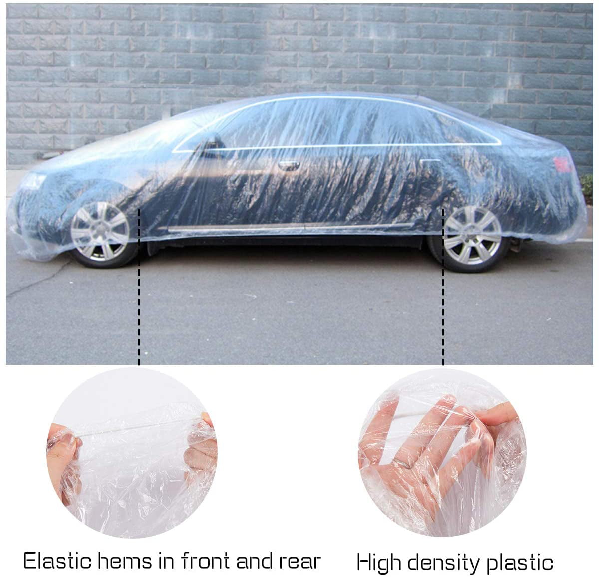 PAMASE 2 Set of Thicken PE Plastic Car Cover 12.5 x 21.6 Disposable Car Cover with Elastic Band Clear Waterproof Dustproof Car Protective Cover for All Brands of Sedan Cars