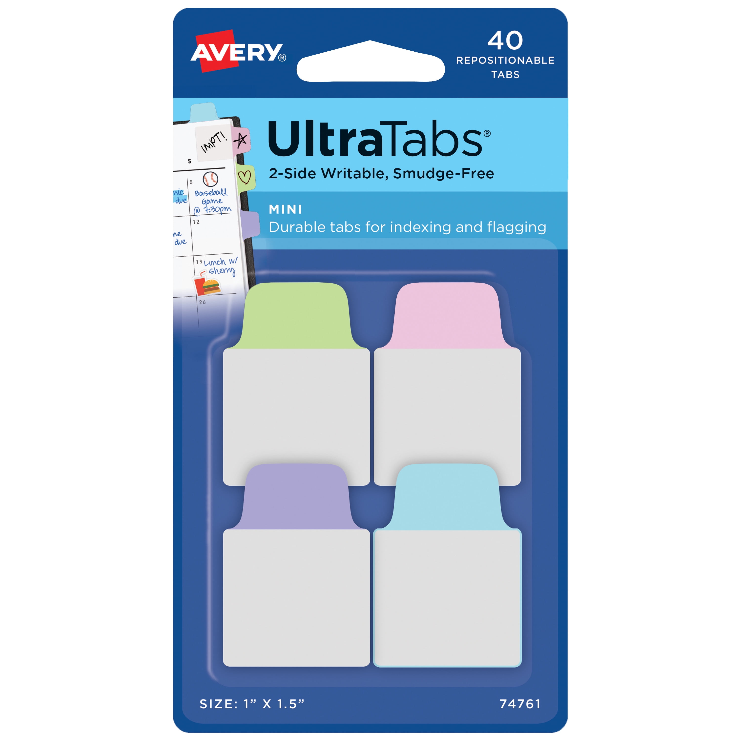 Mini Ultra Tabs, 1' x 1.5', 40 Mini Tabs, Assorted Pastel