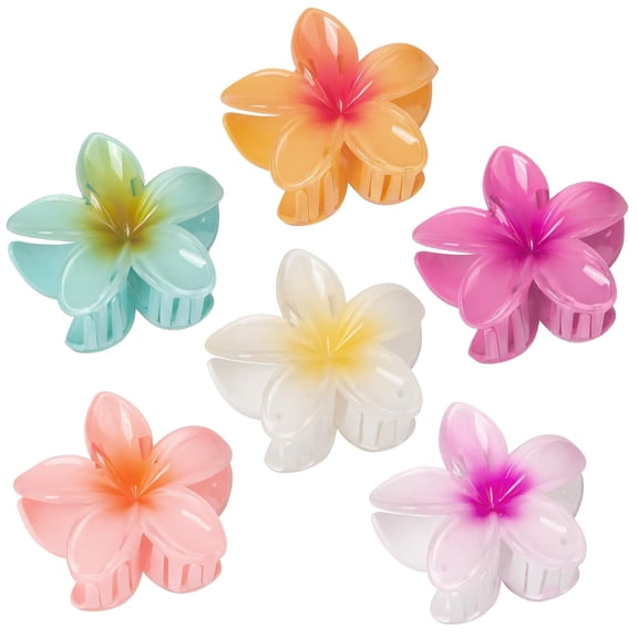 6 Pcs Flower Hair Claw Clips for Women Girls – Hawaiian Hibiscus Flower Hair Clips – Cute Vacation Beach Hair Accessories – Set of 6