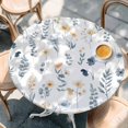 thumbnail image 2 of Blue Yellow Spring Floral Round Tablecloth, Fitted Table Cover with Elastic for 55"-60" Round Tables, Watercolor Botanical Flowers Table Cloth Outdoor Indoor Dinning Party Waterproof Tablecloths, 2 of 7