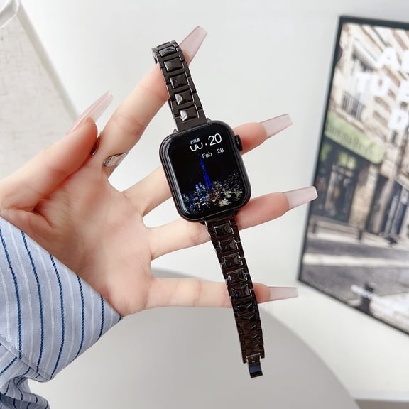 Compatible with Apple Watch Bands 42(Series 1 2 3)/44/45/46/49mm, Ultra Slim Metal Band for iWatch Ultra Series 10/9/8/7/6/5/4/3/2/1/SE for Women Girls with Link Removal Tool, Black