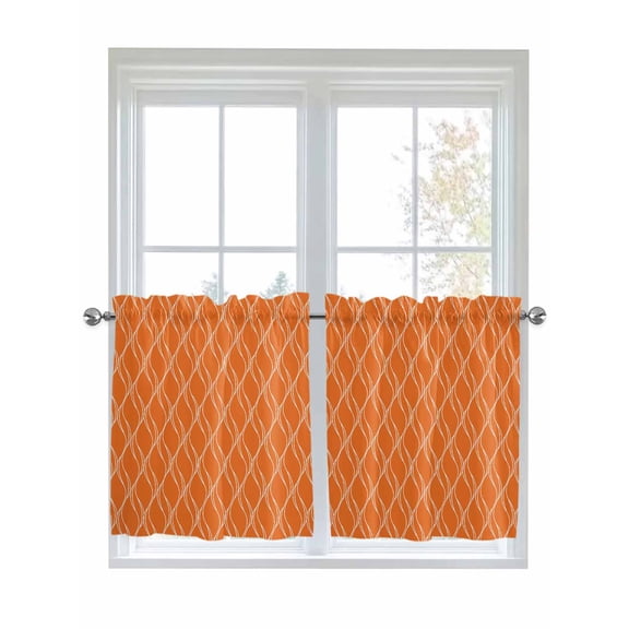 Half Window Curtain 36 Inches Long, Orange Stripes Window Treatment Curtain Drapes, Simple Geometric Modern Monochrome Small Tier Curtains for Bathroom Over Sink, 27.5"x36", 2 Panels