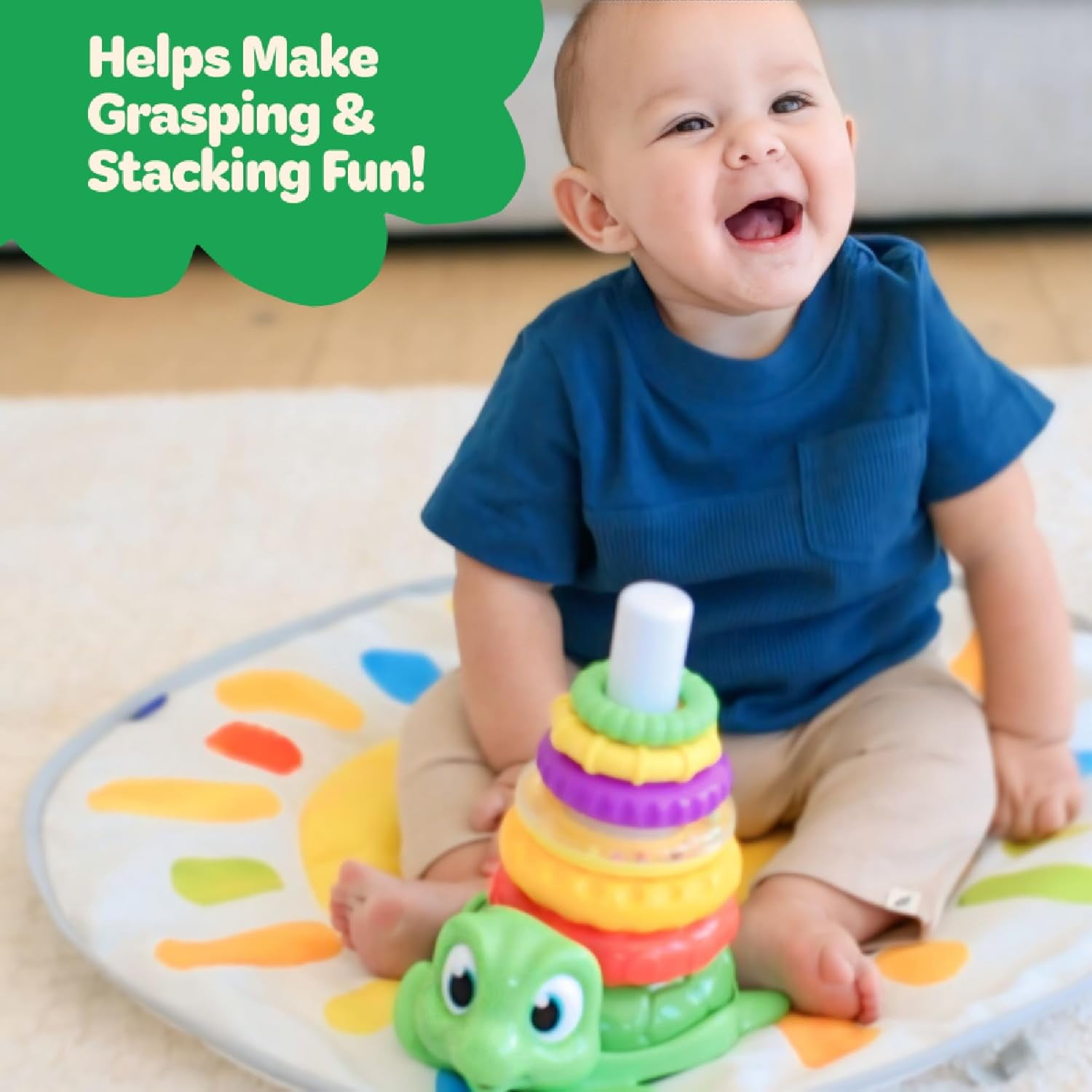 Move2Play, Turtle Stacking Toy, Includes 7 Unique Rings, Montessori Development, Baby Toy, Gift for 1 Year Old Boys & Girls, Ages 0-6+, 9, 10, 12, 18+ Months