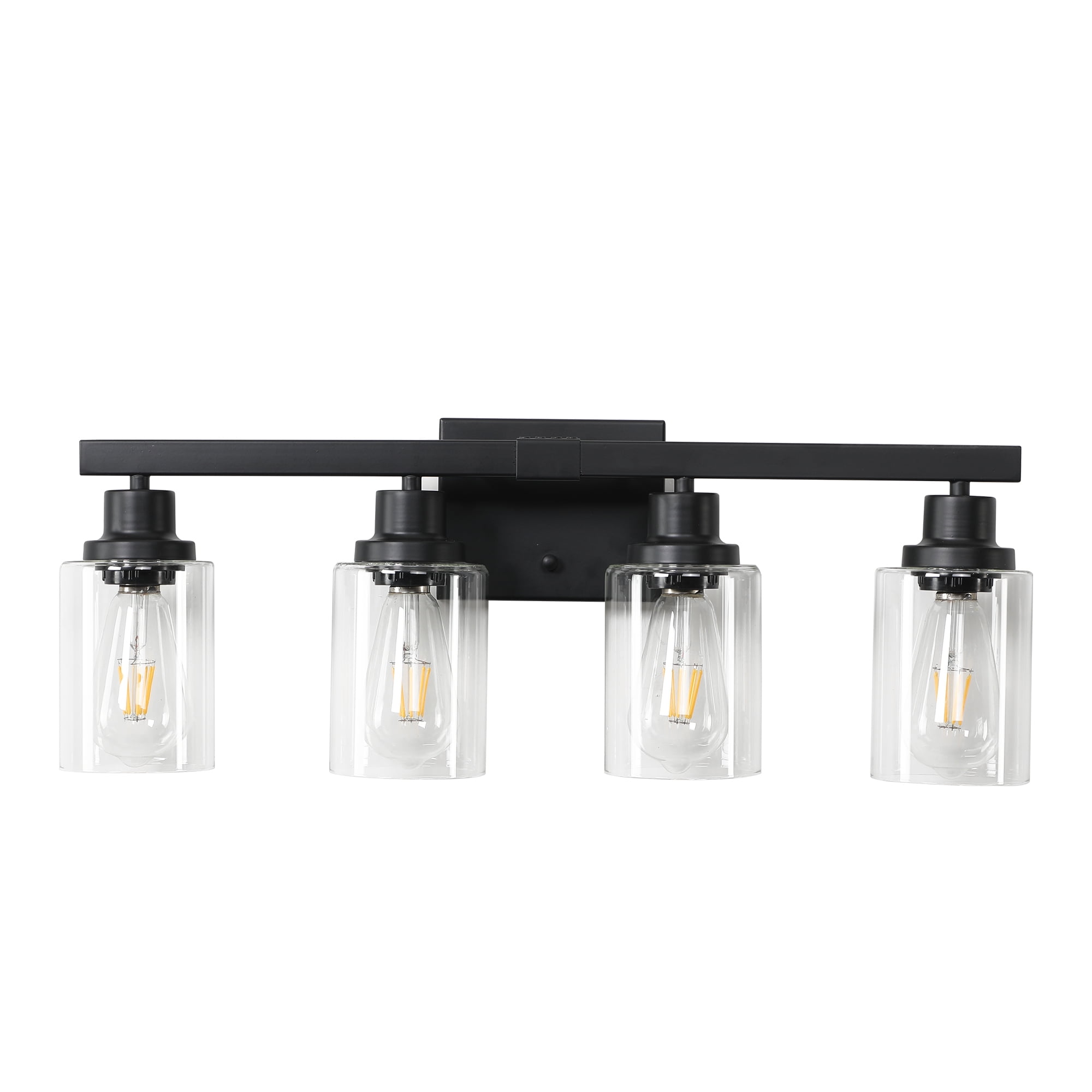 Jopath 24" Modern Black 4-Light Bathroom Vanity Light Fixture, Industrial Wall Sconce with Clear Glass Shades for Mirror, Bathroom, Bedroom, and Hallway (No Bulbs)