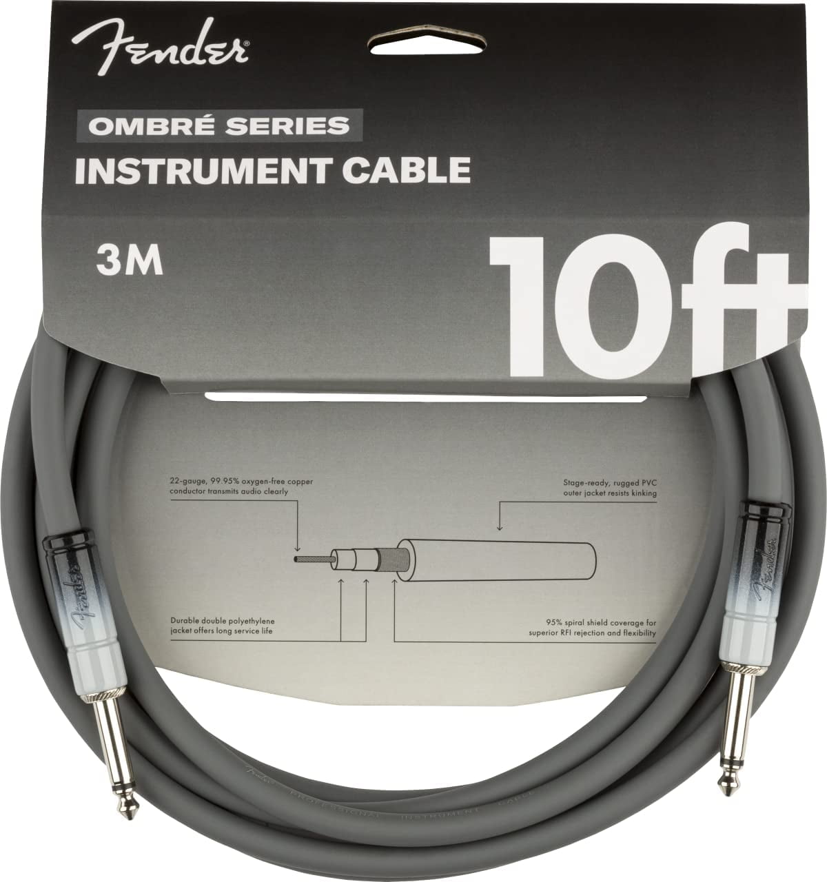 Genuine Fender 10 Foot Ombre Series Instrument Cable Silver Smoke #0990810248