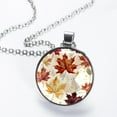 thumbnail image 2 of Thanksgiving Leaves Elegant Glass Circular Pendant Necklace for Women - Fashion Jewelry for Women's Necklaces, 2 of 5