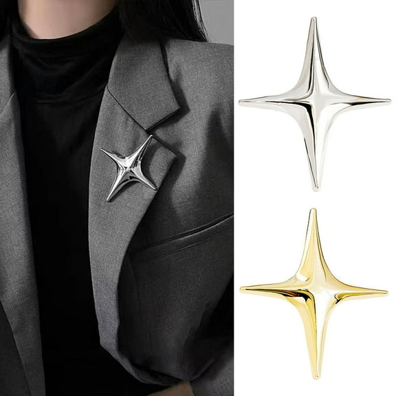Soumake Metal Four-Pointed Star Brooch Elegant Luxury Golden Silver Color Clothing Accessories Women Business Suit Lapel Pin Fashion Jewelry Fashion