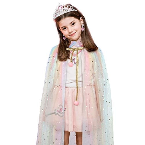 Juego de capa de princesa Fedio, 7 piezas, capa de princesa para niñas, con corona de tiar Fedio Fedio