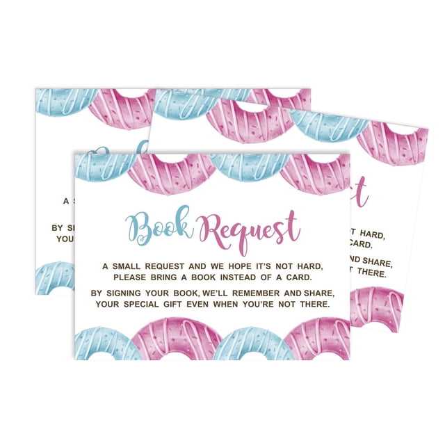 Inkdotpot 30Donuts He Or She Gender Reveal Baby Shower Book Request Cards Bring A Book Instead Of A Card Baby Shower Invitations Inserts Games