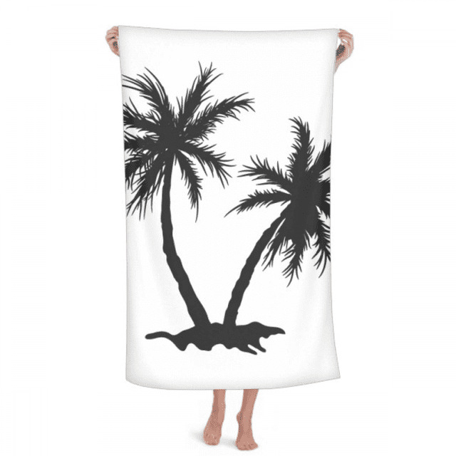 Serviette à Main Contour Noir Beach Coconut Tree Serviette de Bain Gant de Toilette en Coton Doux