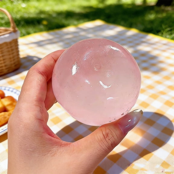 Gel Stress Ball Pink Jelly Donut Shape Smooth Translucent Surface Internal White Speckles Handheld Sensory Stress Relief Doll for Home