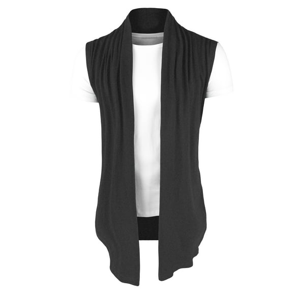 DARING DIVA Men's Sleeveless Open Front Asymmetric Hem Cardigan Vest 46 Dark Gray