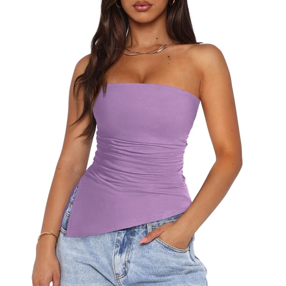 Remera PRETTYGARDEN 2025 Morada Fruncida Asimétrica XXL