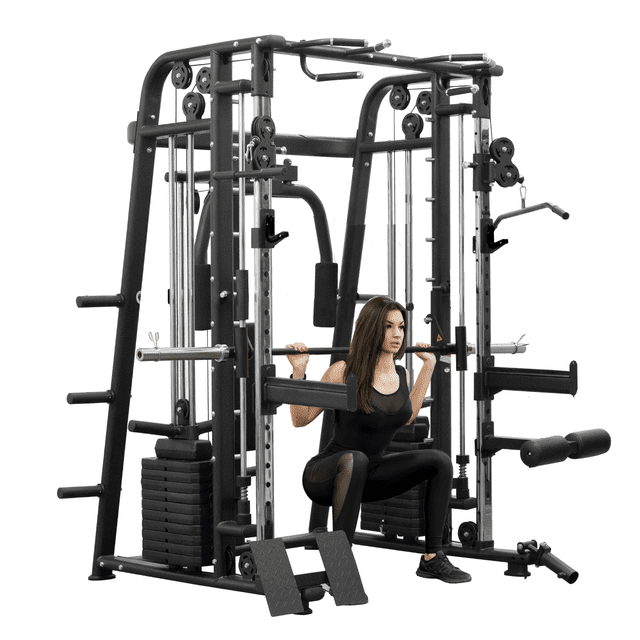 Jaula Smith Con Polea y Peso integrado 120 Kg Negro/Gris