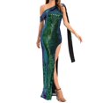 thumbnail image 5 of Gibobby Vestidos largos para fiestas elegantes Vestido de noche elástico con lentejuelas y abertura en el hombro inclinado sexy para mujer(Verde,G), 5 of 5
