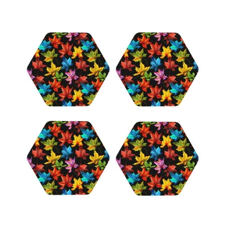 

Vsdgher Rainbow Colorful Maple Leaves Leather Coasters for Drinks Durable Drink Coasters 4 Set for Tabletop Protection Luxurious Home Décor and Housewarming Gift-Hexagon