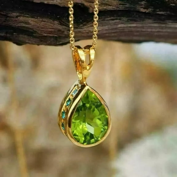 "2Ct Pear Cut Peridot & Blue Topaz Teardrop Pendant in 14K Yellow Gold Finish"