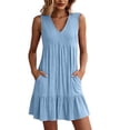 thumbnail image 5 of Taqqpue Women’s V Neck Cute Shift Dress with Pockets,Sleeveless Ruffle Hem Loose Swing Summer Tunic Mini Dress Knee Length Plus Size Tank Dress for Women, 5 of 8