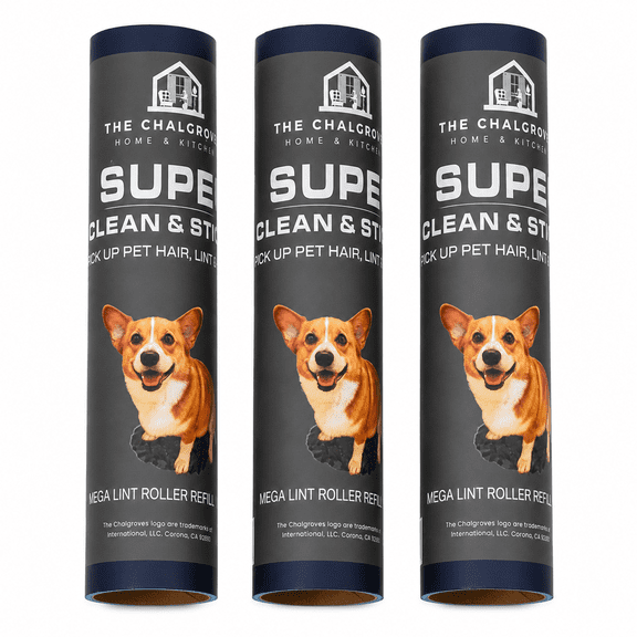 The Chalgroves 10" Oversized Mega Lint Roller Refills, 3 Pack, 150 Sheets, Extra Sticky Pet Hair