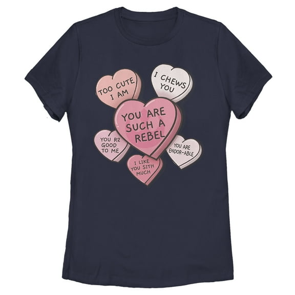 Women's Star Wars Valentine Galactic Candy Hearts Graphic Tee Navy Blue Medium