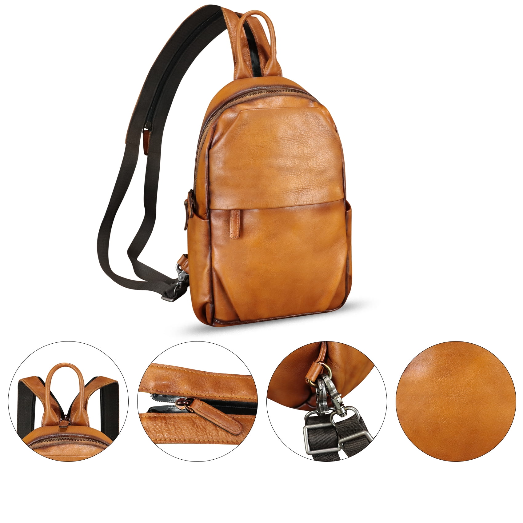 Genuine Leather Sling Bag for Men Women Retro Sling Backpack Purse Crossbody Bag