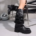thumbnail image 3 of Vimisaoi Slouchy Boots for Women Mid Calf Boots Platform Boot Knee High Boot Lug Sole Pull On Round Toe Outdoor Winter Party Fashionable Shark Ruched Boots Foldover&nbsp;Boots, 3 of 6