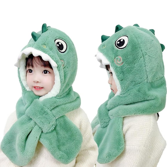 Esaierr Kids Baby Cartoon Dinosaurs Hat for Boys Girls Toddler Warm Earflaps Hat Hoodie Hat with Scarf,Hat and Scarf in One Piece