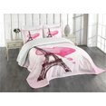 thumbnail image 3 of Ambesonne Eiffel Tower Quilted Bedspread Set 3 Pcs, Romance Love Art, Queen Size, Fuchsia Brown, 3 of 5