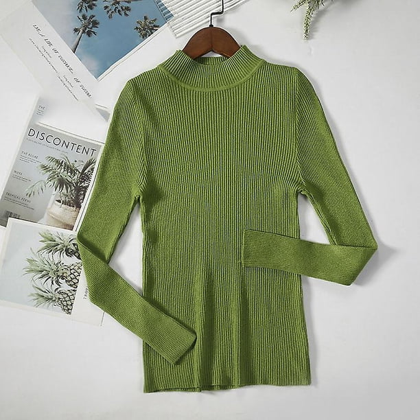 Suéter tejido de primavera, jerséis, Tops de manga larga para mujer, suéter de punto de cuello alto, ropa elegante para mujer, camisa con fondo de caramelo para mujer