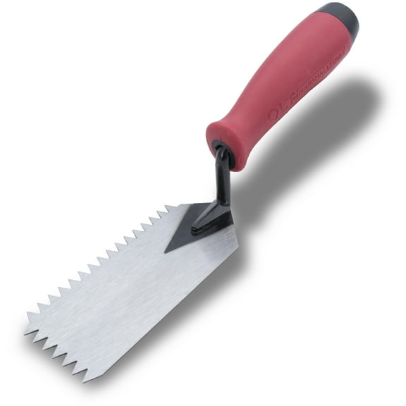 QLT By MARSHALLTOWN Notched Margin Trowel, Flooring and Tiling, Soft Grip Handle, V-Shape, 5 x 2 Inch, MT79