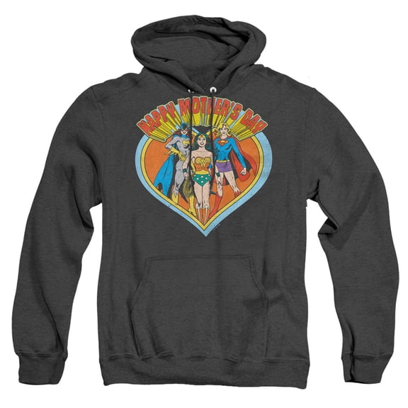 Justice League JLA Mothers Day Heart Unisex Adult Pull-Over Heather Hoodie,Black, 3X-Large