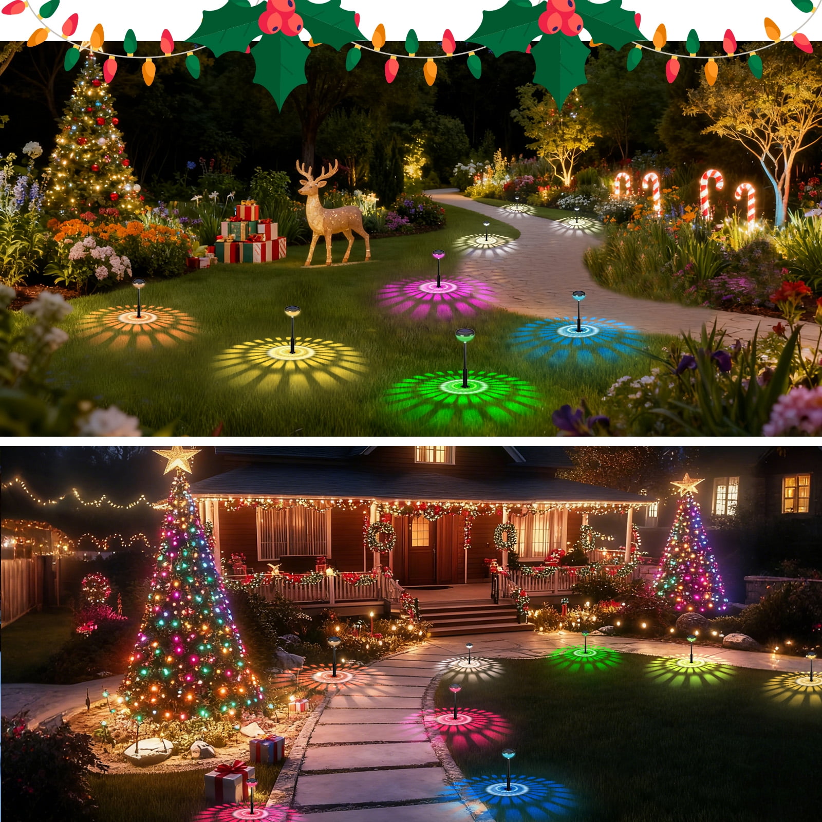 TOPZOO 8 Pack Solar Pathway Lights, 2 Modes Multicolor & Warm White LED, IP67 Waterproof, Solar Lights Outdoor for Garden Path Backyard Christmas Lawn Landscape Decorative