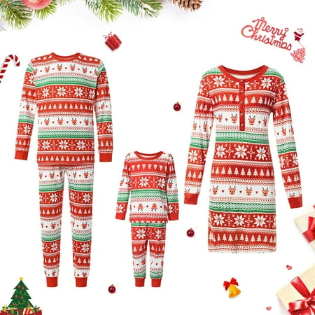 

Christmas Family Matching Pajamas Sets Mini Dress and 2 Pieces Top Pants Xmas Holiday Loungewear Sleepwear Pjs for Adult Kids
