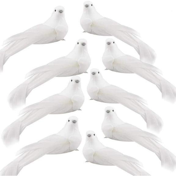Artificial Birds, 12 Pcs Artificial White Doves Simulation Foam White Feathered Artificial Birds Doves Clip On Ornament for Christmas Tree Decorations, Wedding, Wreaths & Crafts