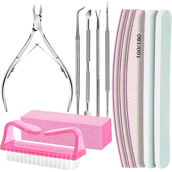 TOYAN 12-piece manicure and nail removal tool set, polishing strip, dead skin shears, nail polisher, nail picker, polishing set