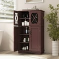 thumbnail image 4 of Costway Bathroom Storage Cabinet Linen Storage Cabinet with Doors and Adjustable Shelves Brown, 4 of 7