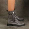thumbnail image 6 of UngA Women Combat Boots Lace up Mid Calf Boots Low Heel Chunky Platform Riding Boots Lug Sole Women Boots Grey,Size 9.5, 6 of 7