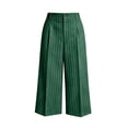 thumbnail image 5 of Womens Striped Capri Suit Pants High Waist Pocket Cropped Workwear Wide Leg Trousers for office Daily Casual Green XL(XL), 5 of 5