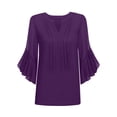 thumbnail image 4 of WCMZJ 3/4 Length Sleeve Womens Tops Double Layered Chiffon Dressy Casual Business Work Blouses V Neck Office Tunic Shirts Purple L, 4 of 4